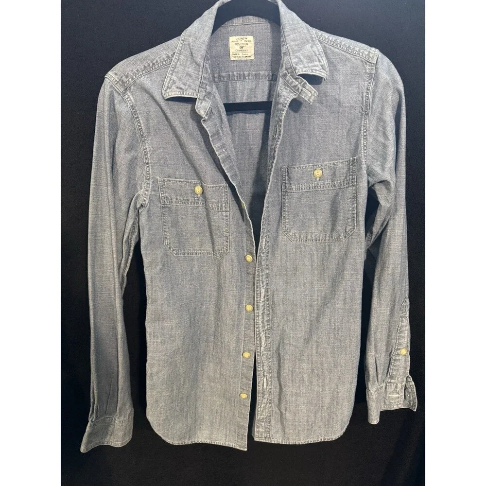 J.CREW Men's Blue Chambray Cotton Button-Up Shirt XS Long Sleeve Pockets